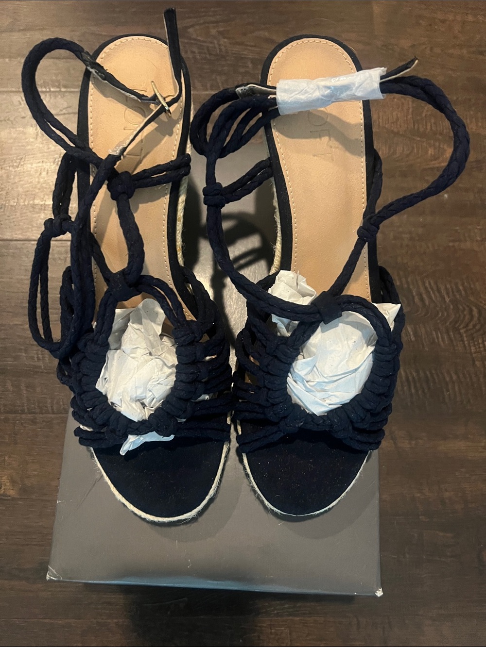 LOFT Navy Rope Lace-Up Heeled Sandals